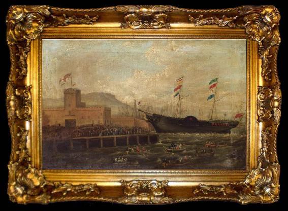 framed  Hugh Carroll Frazer Launch of the Steamship Aurora from Belfast Harbour, ta009-2